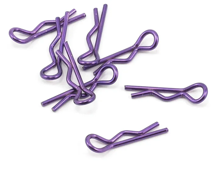 1/10 RC Car Body Clips Bright Purple Finish 10pcs. Bent Angled from Rotor Ron