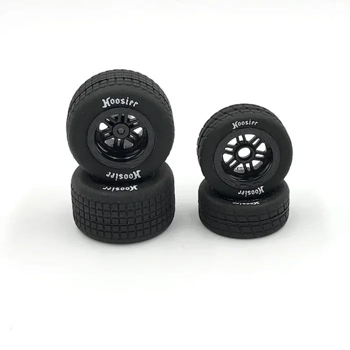 1RC 5528 Front and Rear Hoosier Tires on Black Wheels for Midget 3.0 4 Pack