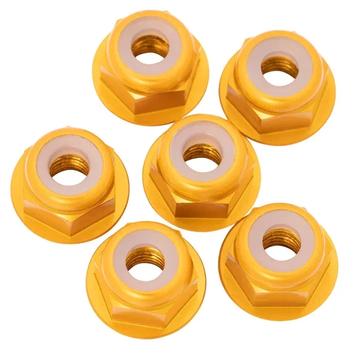 1UP Racing 7075 Aluminum Flanged Locknuts M3 Gold 6pcs