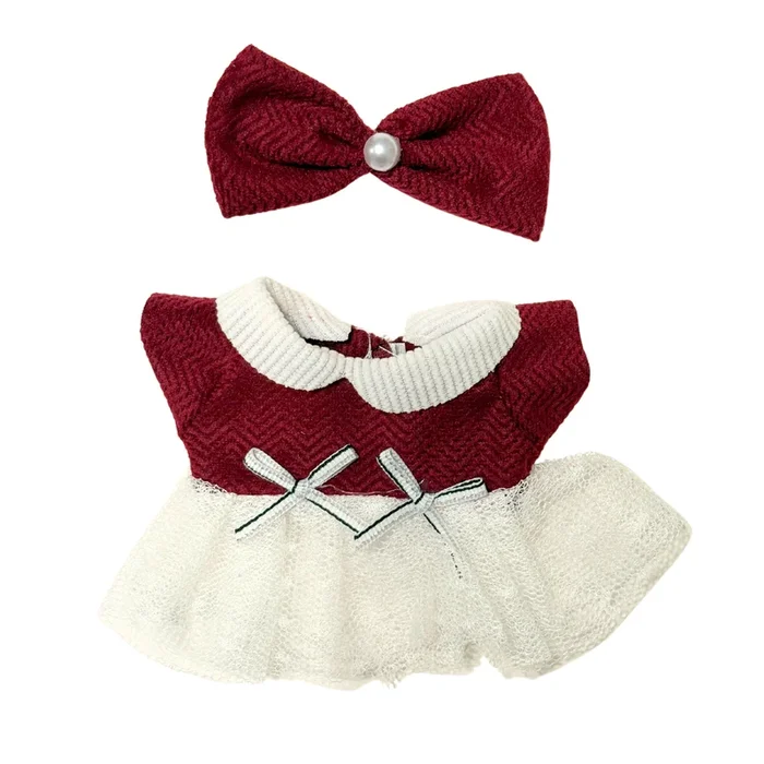 2Pcs Red and White Bow Dress Outfit