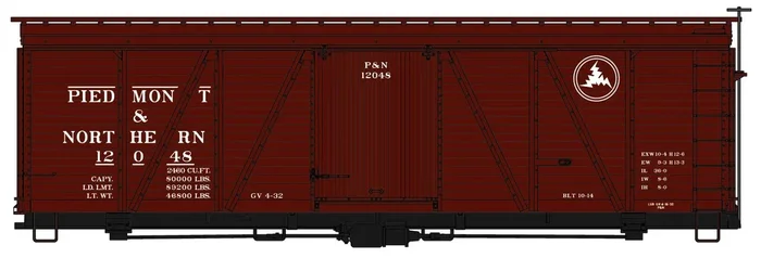 Accurail 1185 HO Scale 36′ Fowler Wood Boxcar Kit Piedmont & Northern 12048