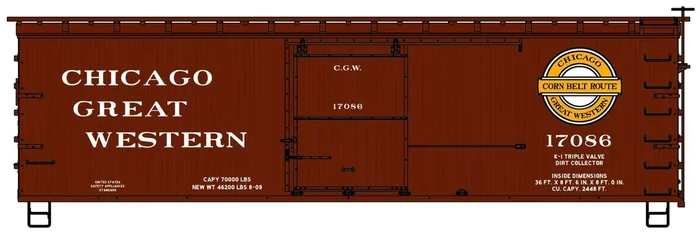 Accurail 1715 HO Scale 36′ Double Sheathed Wood Boxcar Kit Chicago Great Western 17086 (Corn Belt Logo)