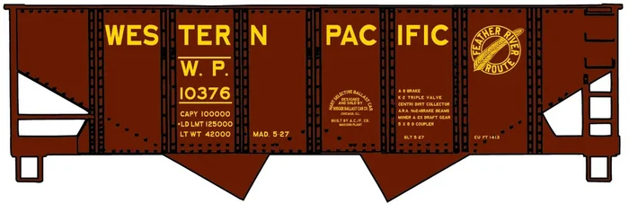 Accurail 2436 HO Scale USRA 55 Ton 2 Bay Open Hopper Kit Western Pacific WP 10376 (Small Feather Logo)