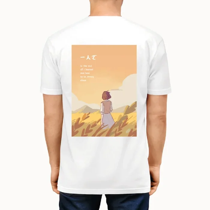 Anime Girl Alone Sunset Fields Unisex Kawaiies Tee