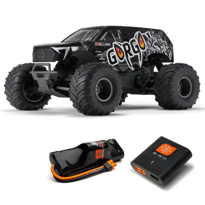ARRMA ARA3230SKT1 1/10 GORGON 4X2 MEGA 550 Brushed Monster Truck Ready-To-Assemble Kit with Battery & Charger, Gunmetal