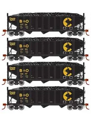 Athearn 15155 HO Scale 40′ 3 Bay Ribbed Hopper with Load Chessie System B&O 4 Pack #2