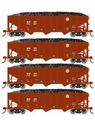 Athearn 15158 HO Scale 40′ 3 Bay Ribbed Hopper with Load BNSF 4 Pack #2