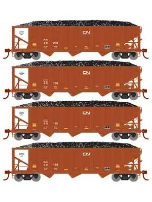 Athearn 15166 HO Scale 40′ 3 Bay Ribbed Hopper with Load Canadian National CC 4 Pack #1