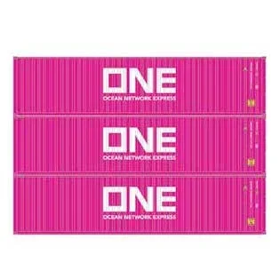 Athearn 27039 HO Scale 40′ High Cube Container Ocean Network Express ONE 3 Pack