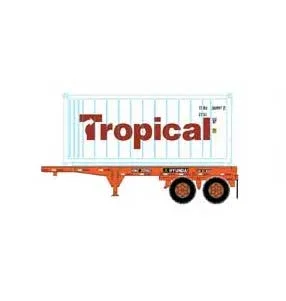Athearn 28890 HO Scale 20′ Intermodal Chassis with Tropical Reefer Container