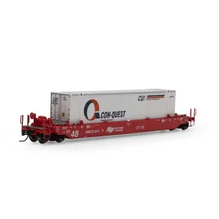 Athearn 3294 N Scale Husky Stack Well Car NWCX with Conquest 48′ Container