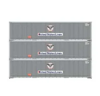 Athearn 63389 HO Scale 40′ Smoooth Side Container United States Line USLU 3 Pack #1