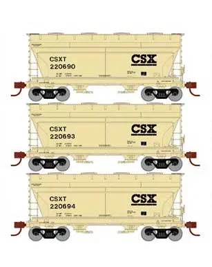 Athearn 81055 HO Scale ACF 2970 2 Bay Covered Hopper CSX 3 Pack