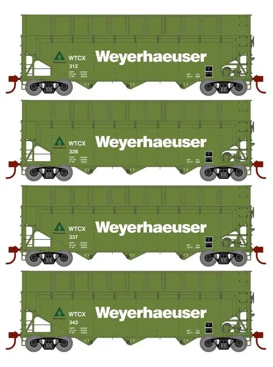 Athearn RTR 1278 HO Scale 40′ Woodchip Hopper w/Load Weyerhaeuser WTCX 4-Pack #1