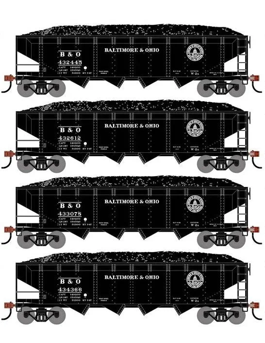 Athearn RTR 1574 HO Scale 40′ 4-Bay Offset Hopper W/Load Baltimore & Ohio B&O 4-Pack #2