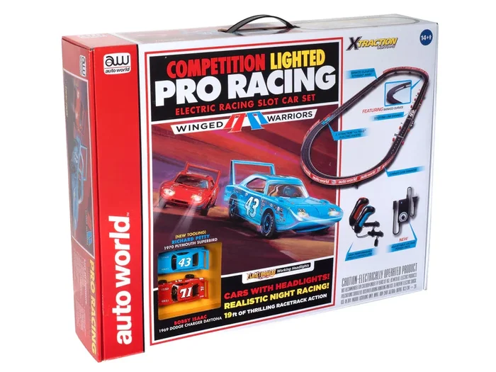 Auto World SRS349 HO Scale Winged Warriors 16′ Slot Car Set with Headlights