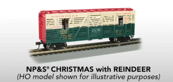 Bachmann 19754 N Scale 40′ Annimated Stock Car North Pole & Southern NP&S with Reindeer
