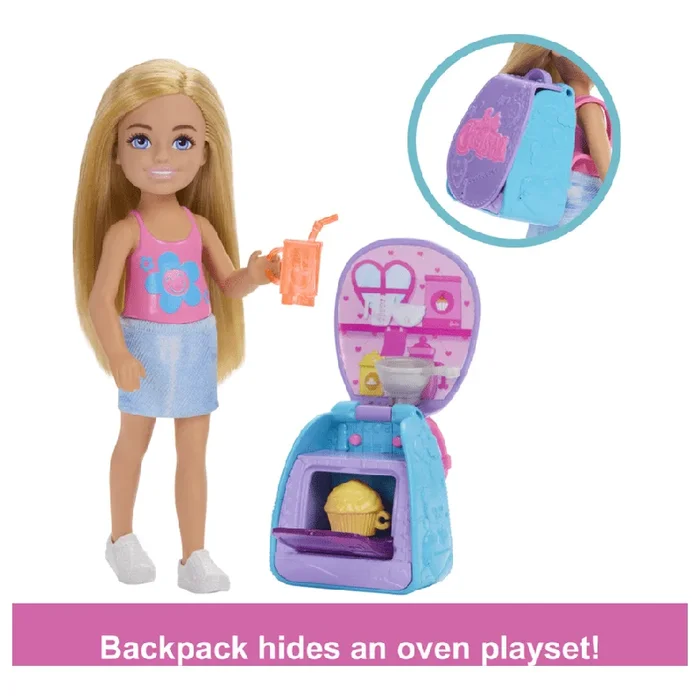 Barbie Chelsea Backpack Playset and Doll with Surprise Oven for Creative Baking Fun