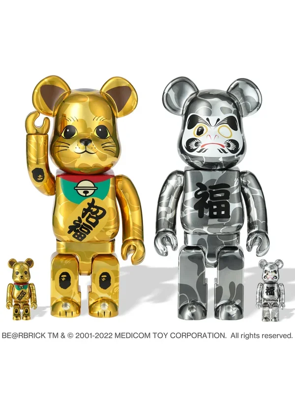 BE@RBRICK Bape (R) Manekineko Gold Plated & Daruma Silver Plated 100% & 400% (4Pcs Set)