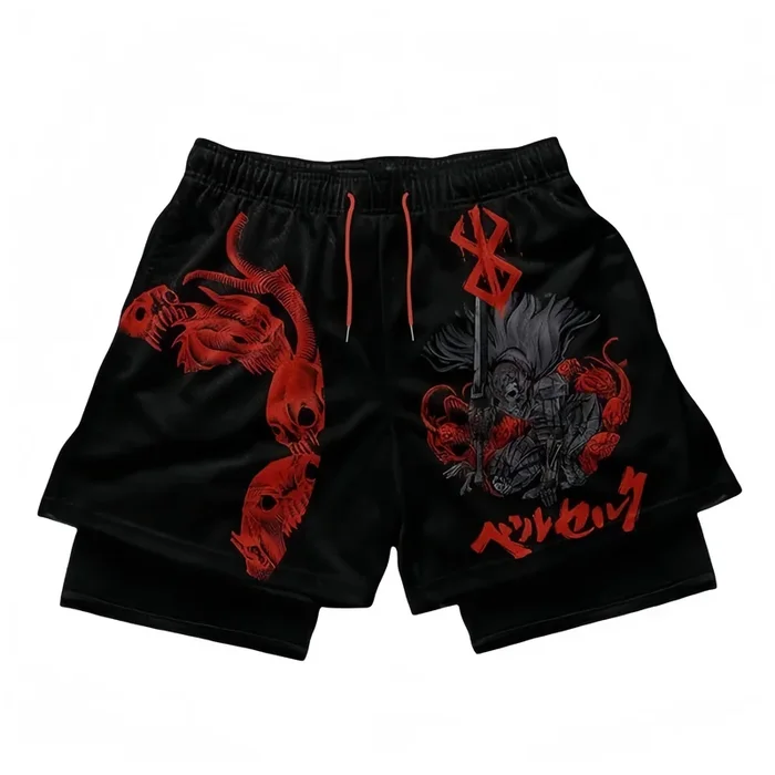 Berserk Anime Gym Shorts – Mits Buts Berserker Armor Trabing Shorts для мужчин и женщин | Dark Fantasy Fitness Apparel с брендом жертвы