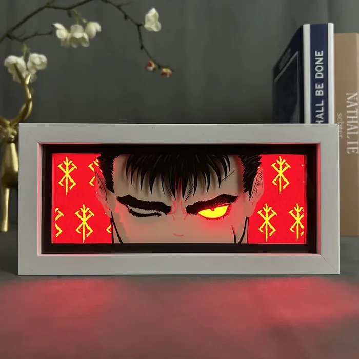 Berserk Anime Light Box – Guts (Der schwarze Schwertkämpfer) 3D-Effekt, 16-farbiges einstellbares LED-Licht