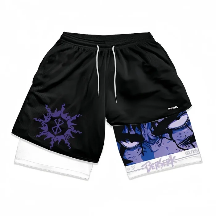 Berserk-Inspired Gym Shorts with Liner – Guts Rage and Brand of Sacrifice Design