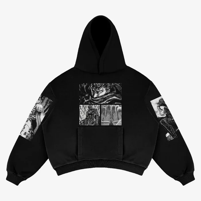 Berserk Manga Panel Hoodie – Schwarz Oversized Streetwear