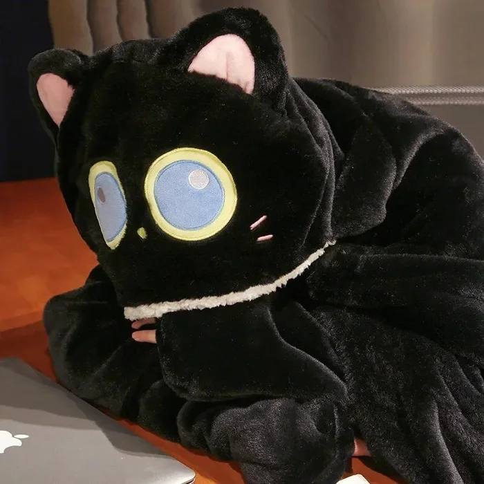 Black Cat Green Dino Plush Cape Hoodie Blanket