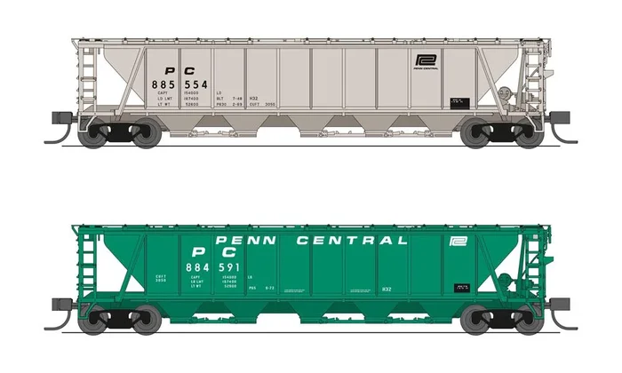BLI (Broadway Limited Imports) 7257 N Scale H32 Covered Hopper Penn Central PC 2 Pack