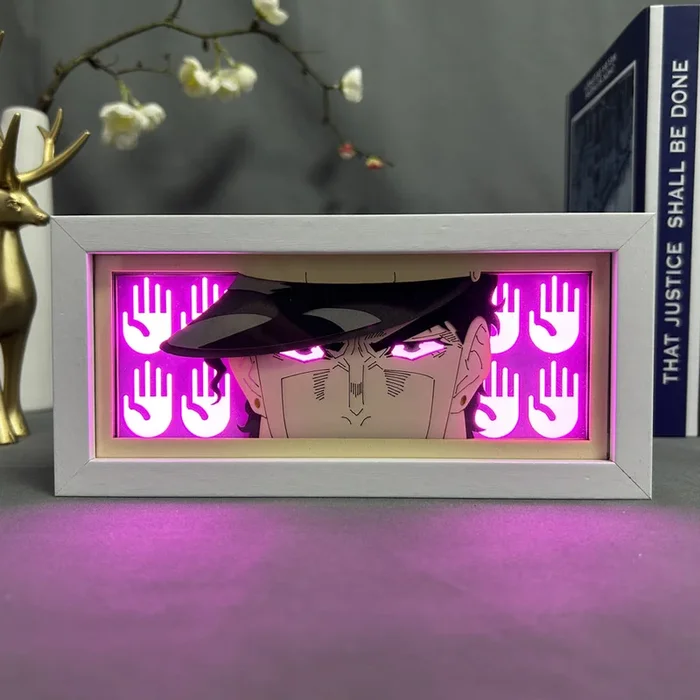 Boîte à lumière animée JoJo’s Bizarre Adventure – Effet 3D Jotaro Kujo, lumière LED réglable 16 couleurs