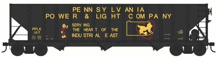 Bowser 44045 HO Scale 100 Ton 3 Bay Hopper PPLX 104 (Reddy Kilowatt – Pennsylvania Power & Light)