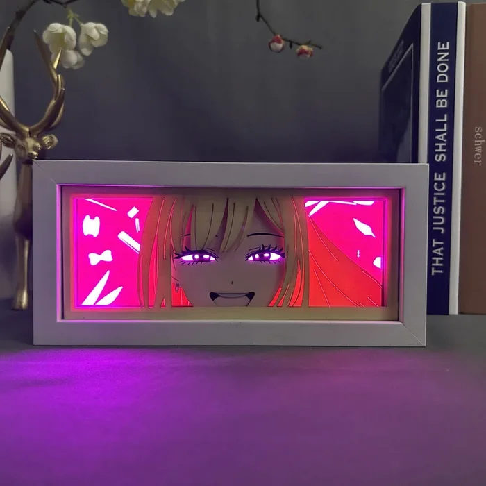 Caixa de luz de anime da serra elétrica-Lâmpada LED 3D sorridente com potência com efeitos dinâmicos de mudança de cor