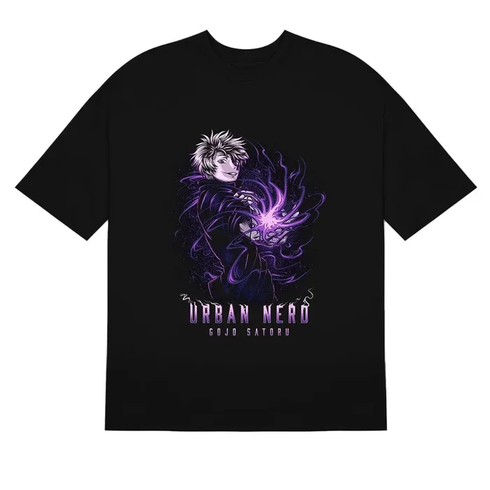 Camiseta de gojo satoru urban nerd jujutsu kaisen – diseño púrpura