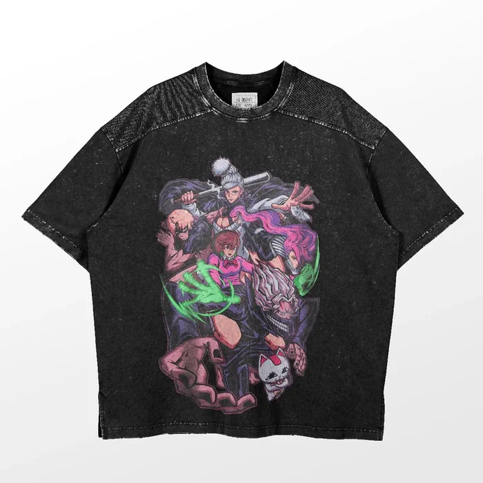 Camiseta de gran tamaño Dandadan-Gráfico de personajes grupales en 250 GSM algodón