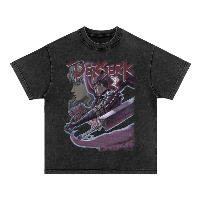 Camiseta gráfica de anime vintage – coragem e design duplo guts e griffith | Camisa de qualidade premium