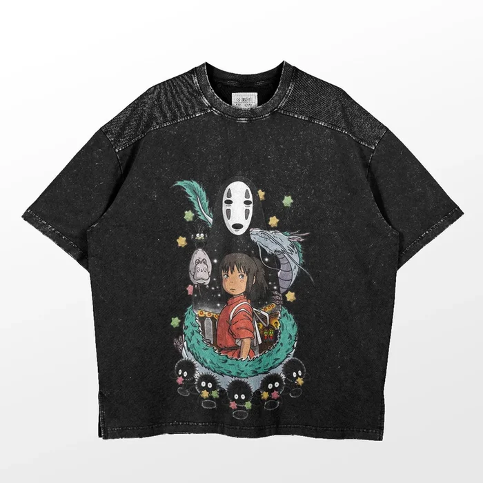 Camiseta gráfica de Spirited Away No-Face y Chihiro-ropa de anime Studio Ghibli