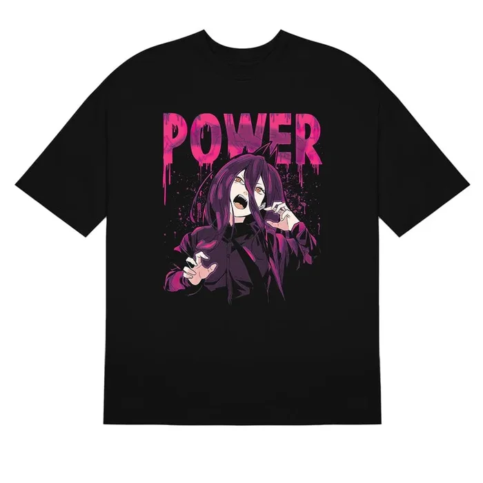Camiseta Rosa Power Power Power – camisa de anime 100% algodão com design ousado