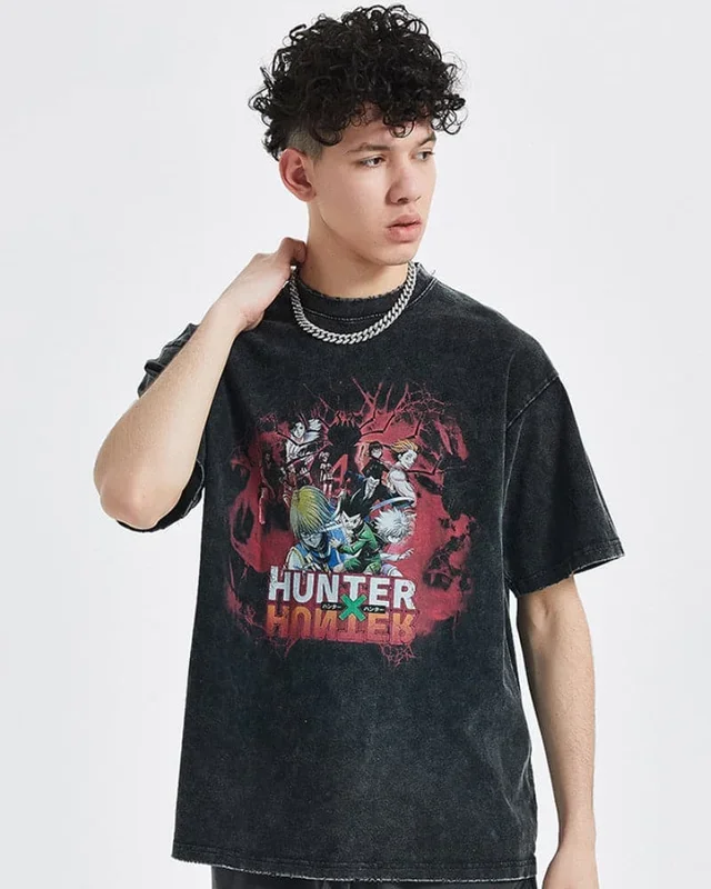 Camiseta Vintage Hunter X Hunter – Tee gráfica de anime angustiado con Gon