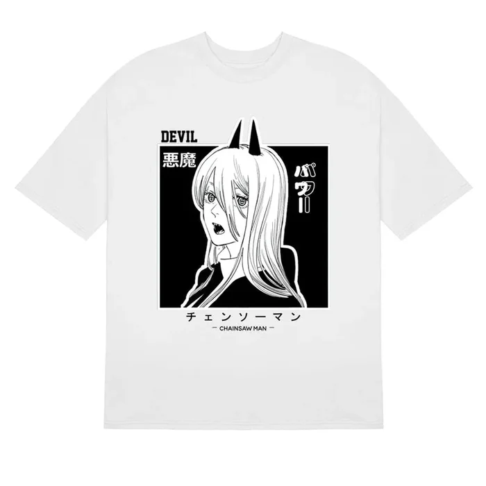 Chainsaw Man Power Devil T-Shirt – 100 % Baumwolle, Anime-Shirt mit monochromem Design