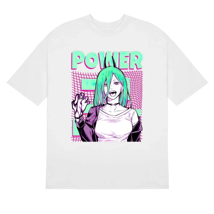 Chainsaw Man Power Neon Pop T-Shirt – 100% Cotton Anime Shirt with Vibrant Design