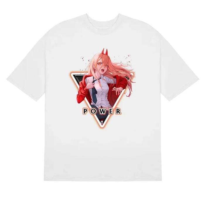 Chainsaw Man Power Triangle T -Shirt – เสื้ออนิเมะผ้าฝ้าย 100% พร้อมการออกแบบตัวหนา