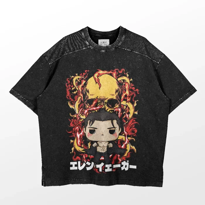 Chibi Eren Yeager Fire Skull Attack on Titan T-Shirt – Cool Anime Design