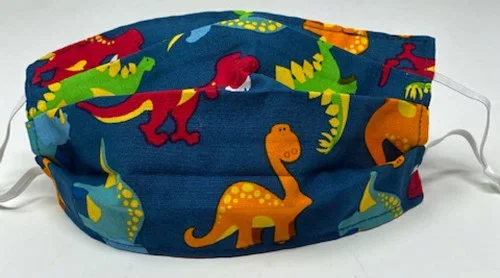 Child Face Mask Dinosaur Print Double Sided Kid Size Cotton Face Covering Adjustable Reusable Washable