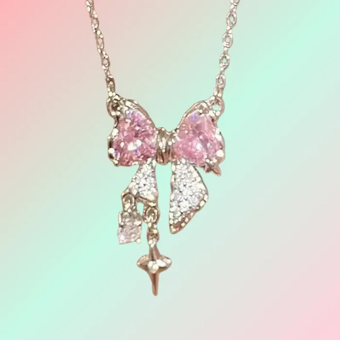Collier Pendentif Nœud en Cristal Kawaii