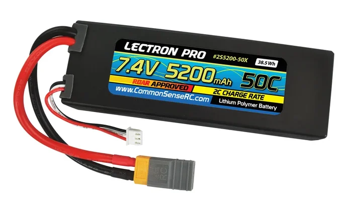 Common Sense RC (2S5200-50X) Lectron Pro 2S 7.4V 5200mAh 50C Lipo Battery with XT60 and Adapters
