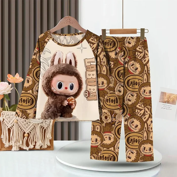 Conjunto de pijama para bebês labubu – adorável roupa de dormir de seda de leite para crianças
