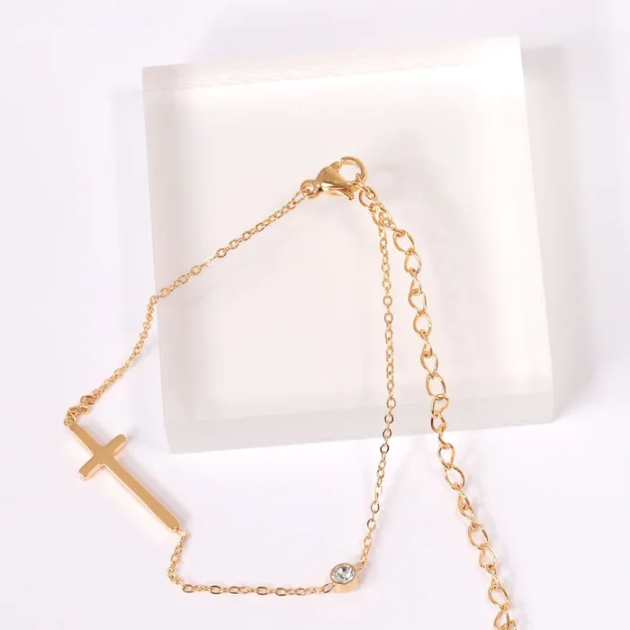 Cross & Stone Chain Bracelet