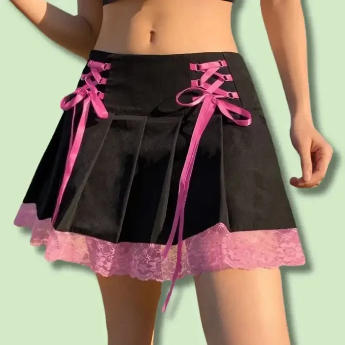 Cute Lace Tie Mini Skirt