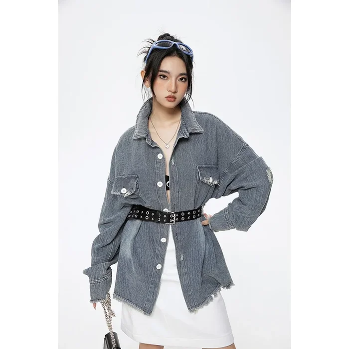 Distressed Denim Chambray Shirt on Sale – Men’s and Women’s Long Sleeve Vintage Style
