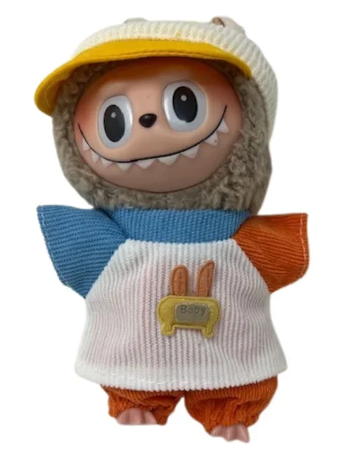 Doll Clothes Superstore Rust and Blue Corduroy Outfit Set for 17.5 cm Labubu Dolls Hat, Shirt & Pants